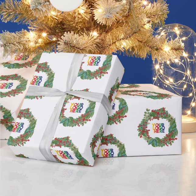 Holiday Wreath Business Logo Christmas  Geschenkpapier (Feiertage)