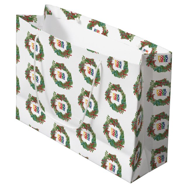 Holiday Wreath Business Logo Christmas  Große Geschenktüte (Vorderseite Schrägansicht)