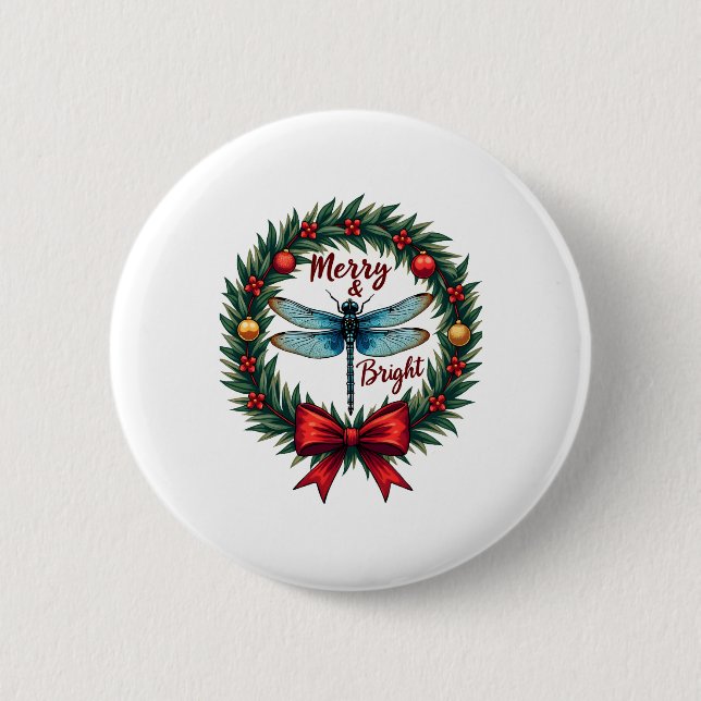 Holiday Wreath Dragonfly Button (Vorderseite)