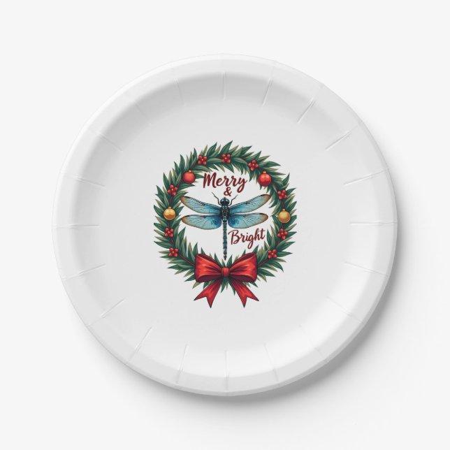 Holiday Wreath Dragonfly Pappteller (Vorderseite)