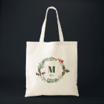 Holiday Wreath Greenery Berry Initial Personalisie Tragetasche<br><div class="desc">Ein schönes Aquarell-Grün und eine rote Beerenanordnung umrahmen Ihren Anfangs- und Namen auf dieser ausgesprochenen Urlaubssacktasche. Die Karte hat eine einfache,  elegante Typografie,  und es gibt viel Platz,  um sie zu personalisieren. Füllen Sie den Sack mit Leckereien und Geschenken für diese besondere Person.</div>