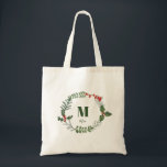 Holiday Wreath Greenery Berry Initial Personalisie Tragetasche<br><div class="desc">Ein schönes Aquarell-Grün und eine rote Beerenanordnung umrahmen Ihren Anfangs- und Namen auf dieser ausgesprochenen Urlaubssacktasche. Die Karte hat eine einfache,  elegante Typografie,  und es gibt viel Platz,  um sie zu personalisieren. Füllen Sie den Sack mit Leckereien und Geschenken für diese besondere Person.</div>