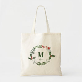 Holiday Wreath Greenery Berry Initial Personalisie Tragetasche