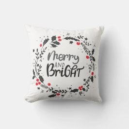 Holiday Wreath Merry und Bright Typografie Kissen