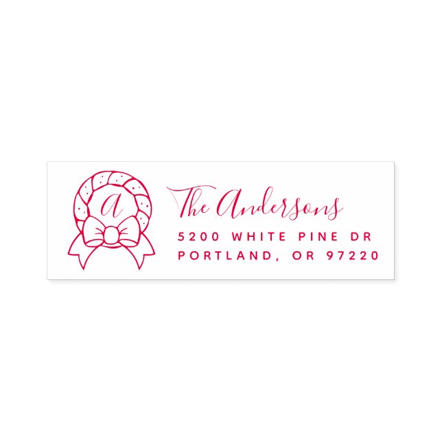 Holiday Wreath Monogram Rücksendeadresse Permastempel (Design)
