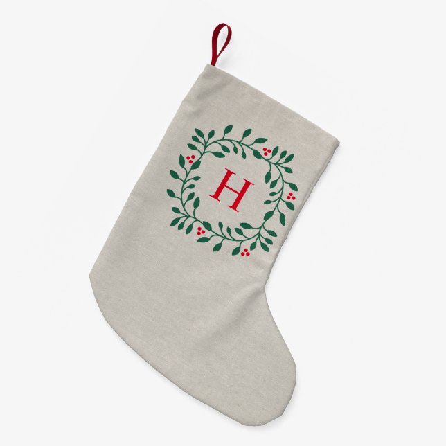 Holiday Wreath Monogramm Kleiner Weihnachtsstrumpf (Vorderansicht (hängend))