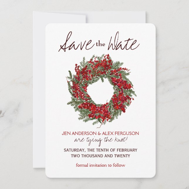 Holiday Wreath Save the Date Wedding Card (Vorderseite)
