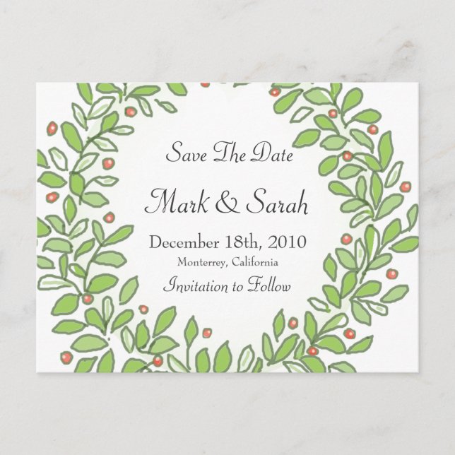 Holiday Wreath Sketched Save the Date Ankündigungspostkarte (Vorderseite)