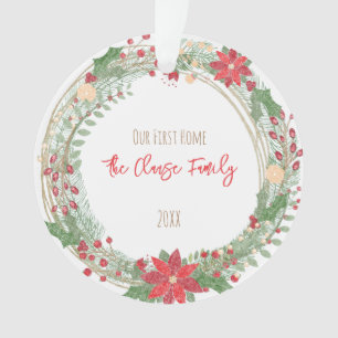 Holiday Wreath Unsere erste Zuhause-Jahres-Adresse Ornament