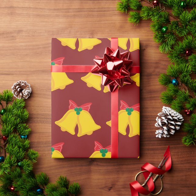Holiday Yellow Bells with Red Bow Christmas Gift Geschenkpapier (Feiertagsgeschenk)