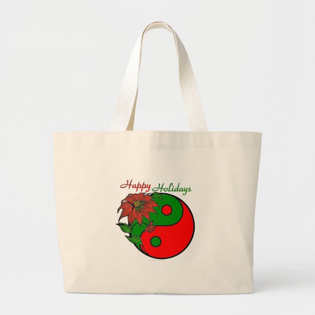 Holiday Yin Yang Poinsettia Green Red Jumbo Stoffbeutel (Vorne)