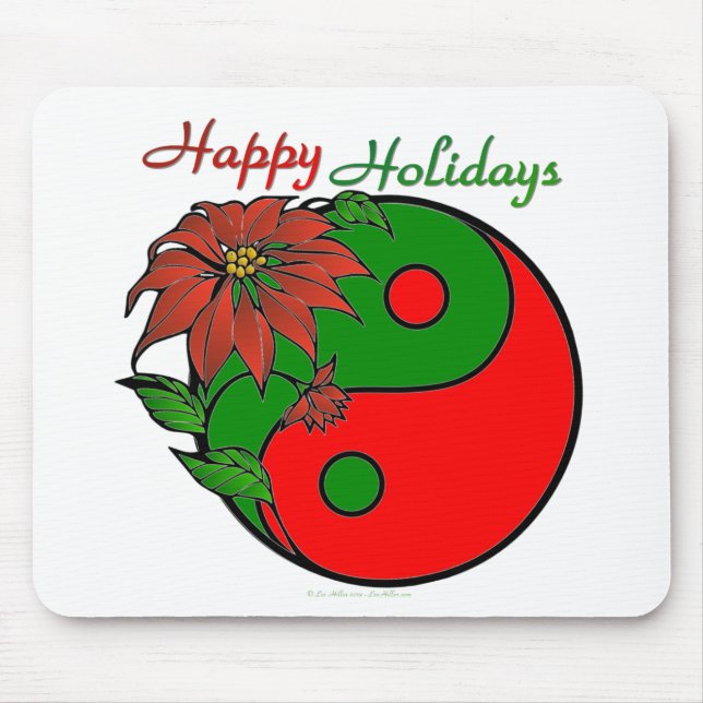 Holiday Yin Yang Poinsettia Green Red Mousepad (Vorne)
