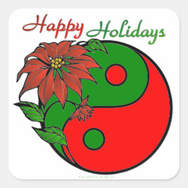 Holiday Yin Yang Poinsettia Green Red Quadratischer Aufkleber