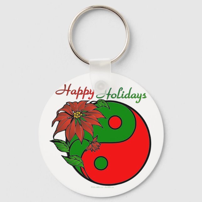 Holiday Yin Yang Poinsettia Green Red Schlüsselanhänger (Vorderseite)