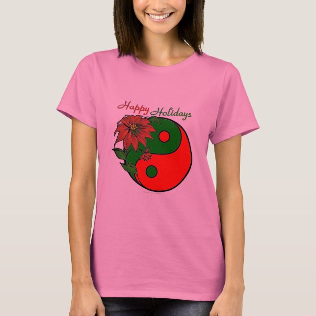 Holiday Yin Yang Poinsettia Green Red T-Shirt (Vorderseite)