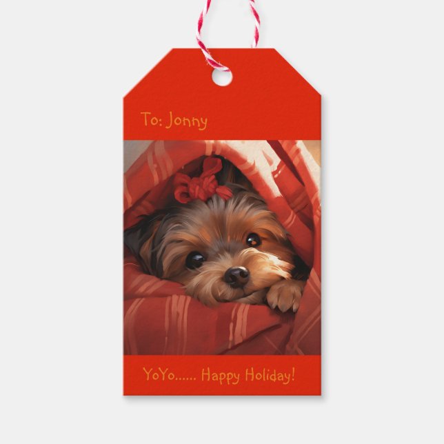 Holiday Yorkshire Terrier Geschenkanhänger (Vorderseite)