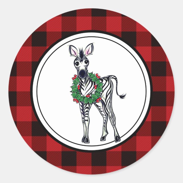 Holiday Zebra Illustration, Büffel kariert Runder Aufkleber (Vorderseite)