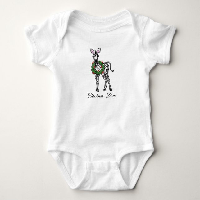 Holiday Zebra mit rotem und grünem Heiligen Kranz Baby Strampler (Vorderseite)