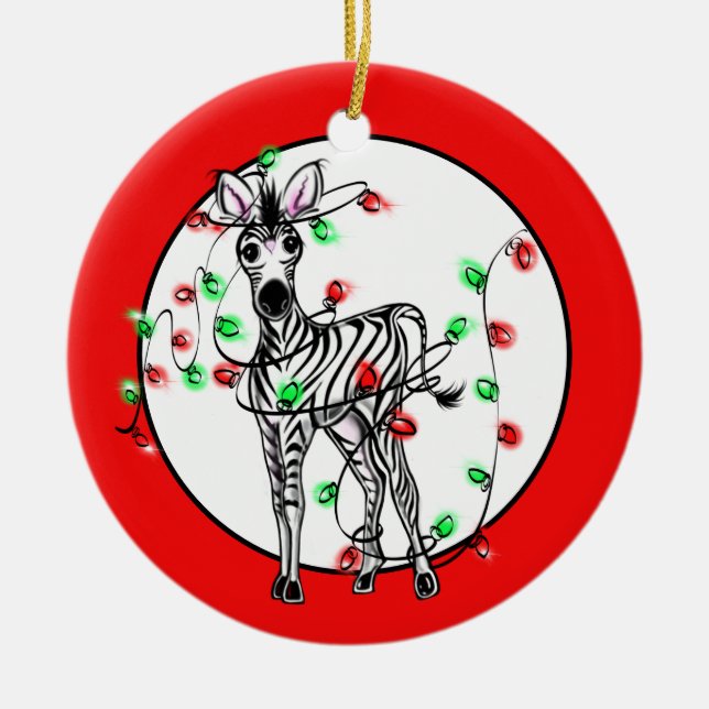 Holiday Zebra, rot-grüne Tinkeln Keramik Ornament (Vorne)
