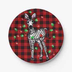 Holiday Zebra, roter Tartan, blinkende Lichter Pappteller