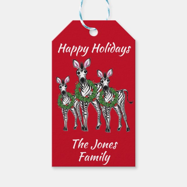 Holiday Zebras , festliche Weihnachtskreide Geschenkanhänger (Vorderseite)