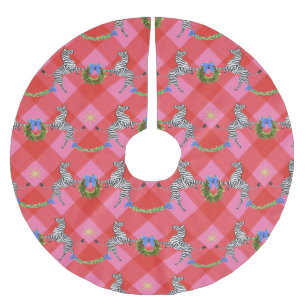 Holiday Zebras Pink Kariert Polyester Weihnachtsbaumdecke