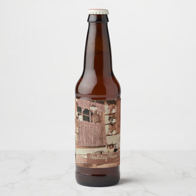 Holiday Zuhause Retro Weihnachtsküche Bierflaschenetikett (Vorderseite)