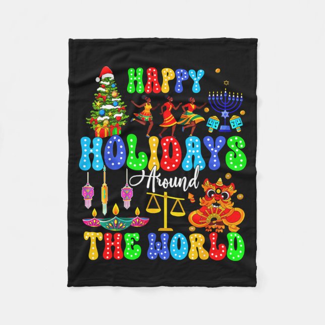 Holidays Around World Xmas Hanukkah Kwanzaa Diwali Fleecedecke (Vorderseite)