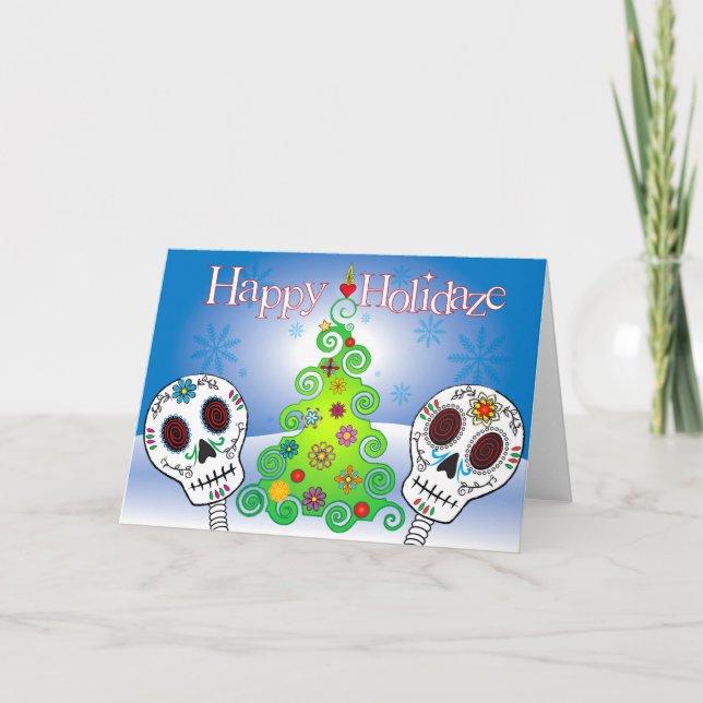 Holidaze Zuckerschädel-Karte Feiertagskarte (Vorderseite)