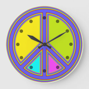 holiES - farbiges PEACE-Zeichen + Ihre Ideen Große Wanduhr