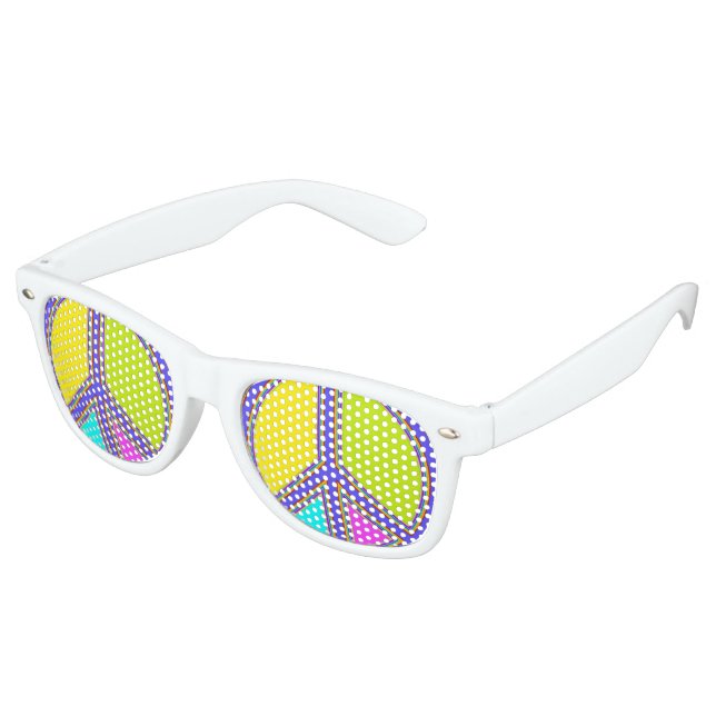 holiES - farbiges PEACE-Zeichen + Ihre Ideen Partybrille (Schrägansicht)