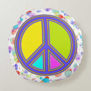 holiES - farbiges PEACE-Zeichen + Ihre Ideen Rundes Kissen
