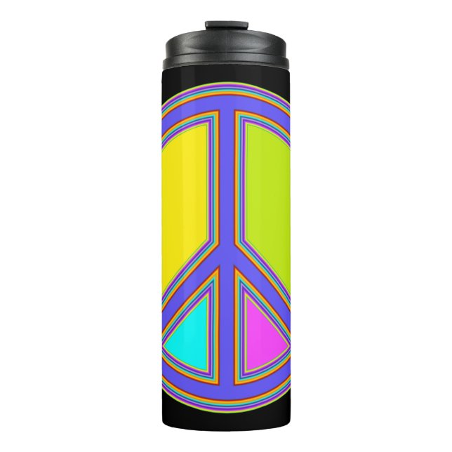 holiES - farbiges PEACE-Zeichen + Ihre Ideen Thermosbecher (Vorderseite)
