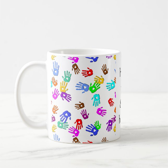 holiES - händfarbenes Muster 1 + Ihr Backgr. Kaffeetasse (Links)