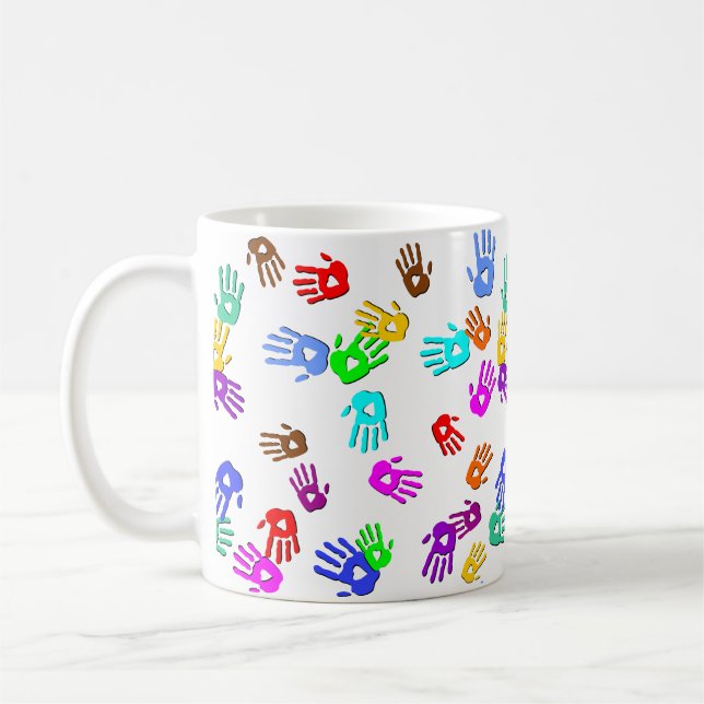 holiES - händfarbenes Muster 1 + Ihr Backgr. Kaffeetasse (Links)
