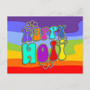 holiES - HAPPY HOLI farbige Kontur Blume 1 Postkarte