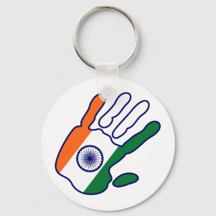 holiES - Indische Flagge Hand + Ihre Idee Schlüsselanhänger
