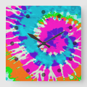 holiES - Power Spiral Batik Style Quadratische Wanduhr