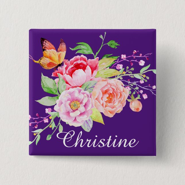 holiES - Wasserfarbene Frühlingsblumen Bouquet 2 Button (Vorderseite)