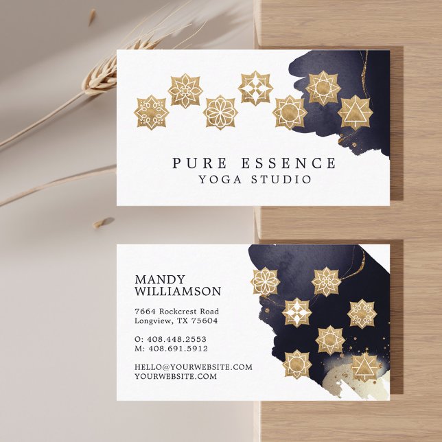 Holistic Gold Chakra Energy Points Dunkle Tinte Yo Visitenkarte (Holistic Gold Chakra Energy Points Dark Ink Yoga Business Card)