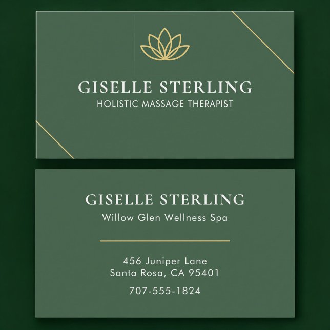 Holistic Massage Therapist Green Gold Visitenkarte (Von Creator hochgeladen)