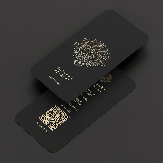 Holistic Wellness Coach Black Imitats Gold Lotus Visitenkarte (Modern Holistic Wellness Elegant Black Gold Lotus Business Card
)