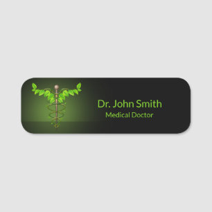 Holistische Alternative Medical Caduceus Green Blä Namensschild