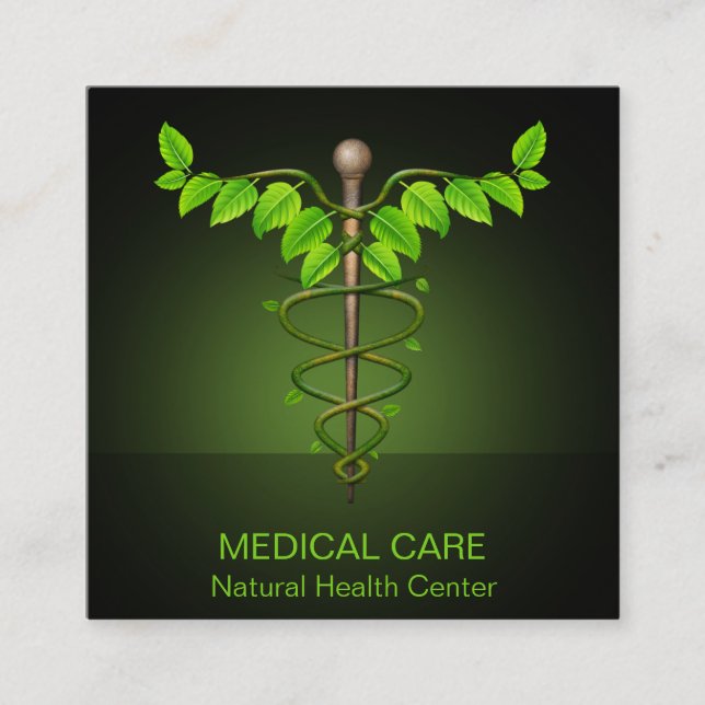 Holistische Alternative Medical Caduceus Green Blä Quadratische Visitenkarte (Vorderseite)