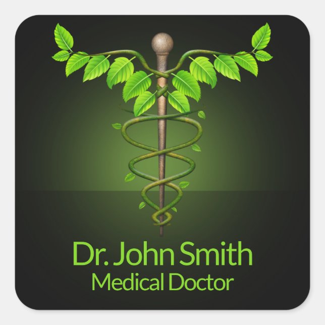 Holistische Alternative Medical Caduceus Green Blä Quadratischer Aufkleber (Vorderseite)