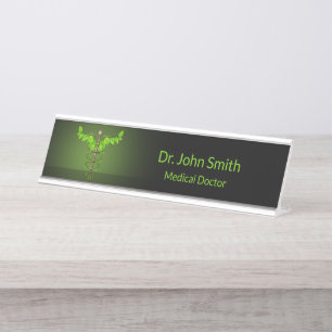 Holistische Alternative Medical Caduceus Green Blä Schreibtischnamensplakette