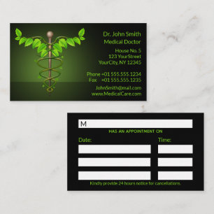 Holistische Alternative Medical Caduceus Green Blä Terminkarte