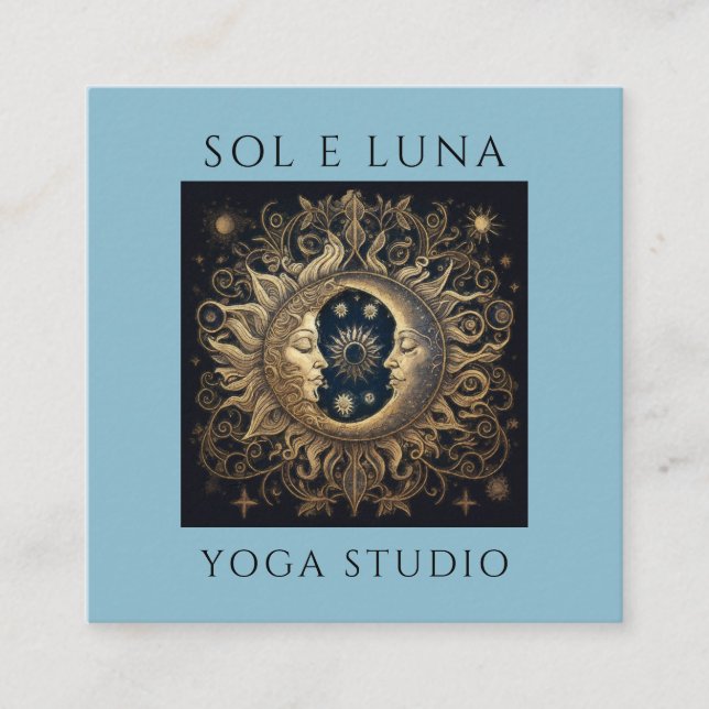 Holistische Celestis Gold Black Sun Moon Blue Quadratische Visitenkarte (Vorderseite)