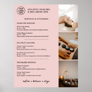 Holistische Wellness-Dienstleistungen Menü Rosa Poster
