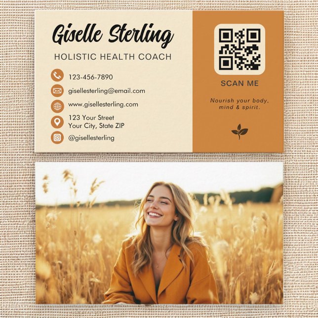 Holistischer Gesundheitscoach Gelborange QR-Foto Visitenkarte (Von Creator hochgeladen)